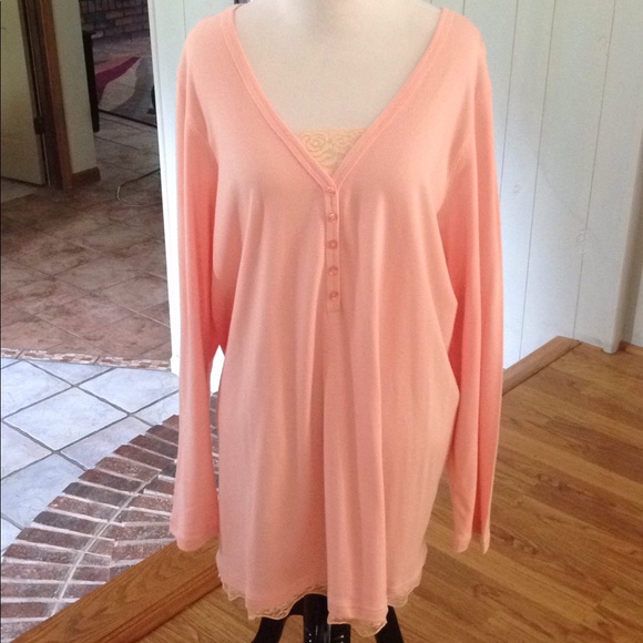 Woman Within Tops - Woman Within peach lace trim tunic 1X NWOT